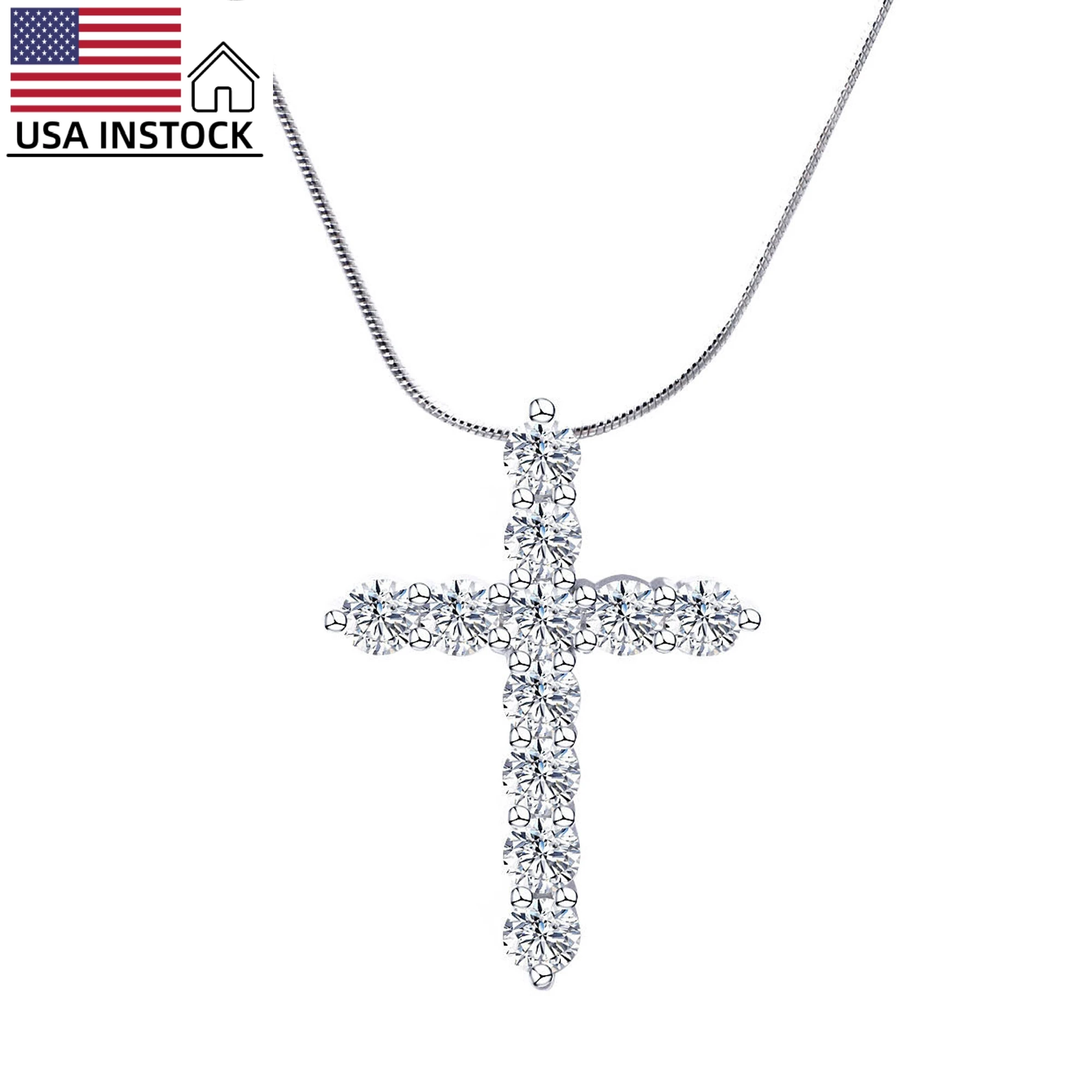 

USA Stock Freeshipping Hip Hop jewelry 925 Silver 18K Gold Plated VVS Moissanite Cross Necklaces for men women