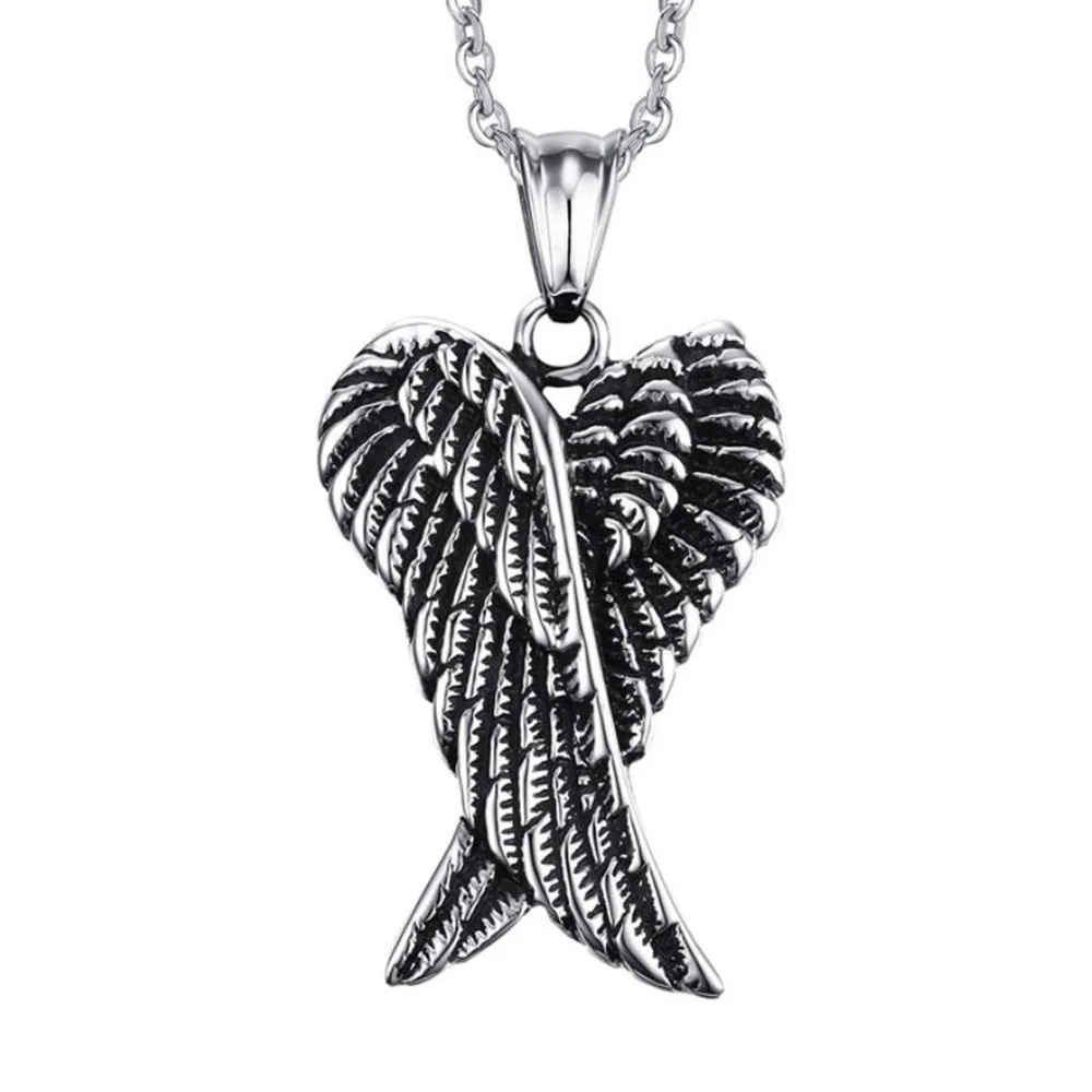 

NLJSF00239 Gothic Mens Stainless Steel Angel Wings Pendant Necklace American West Motorcycle Rider Fashion