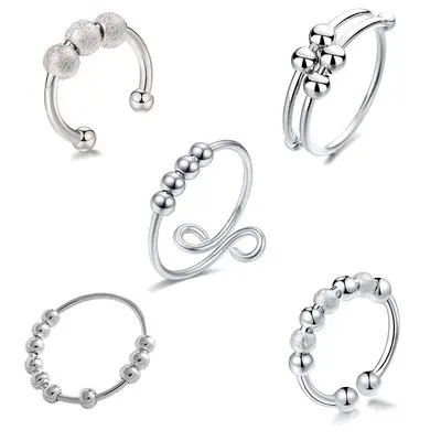 

Wholesale Creative Stress Relief Accessories Geometric Beaded Bracelet Anxiety Spinner Ring, Silver