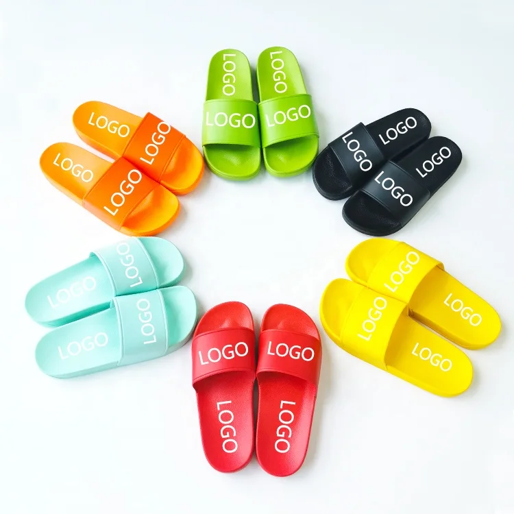 

Comfortable Multiple colours Basic Design Blank PVC Slippers Embossed Sandals Custom Logo Slides for Men Women Soft sole