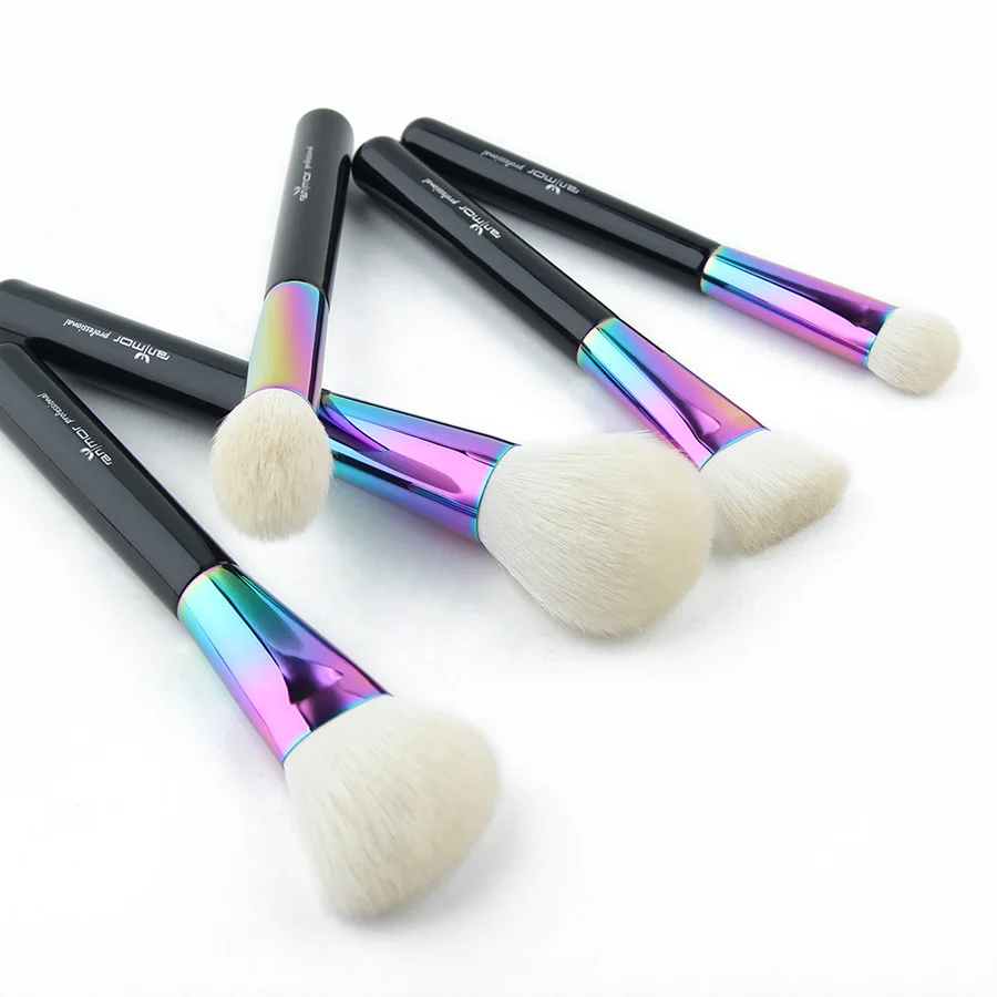 

5Pcs Professional Foundation Goat Hair Makeup Brush With Wood Handle Eyeshadow Make Up Brushes Set, Rainbow