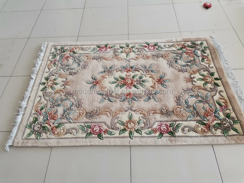 Luxury Blue Colour 100 Handmade Hand Knotted Chinese Aubusson Wool