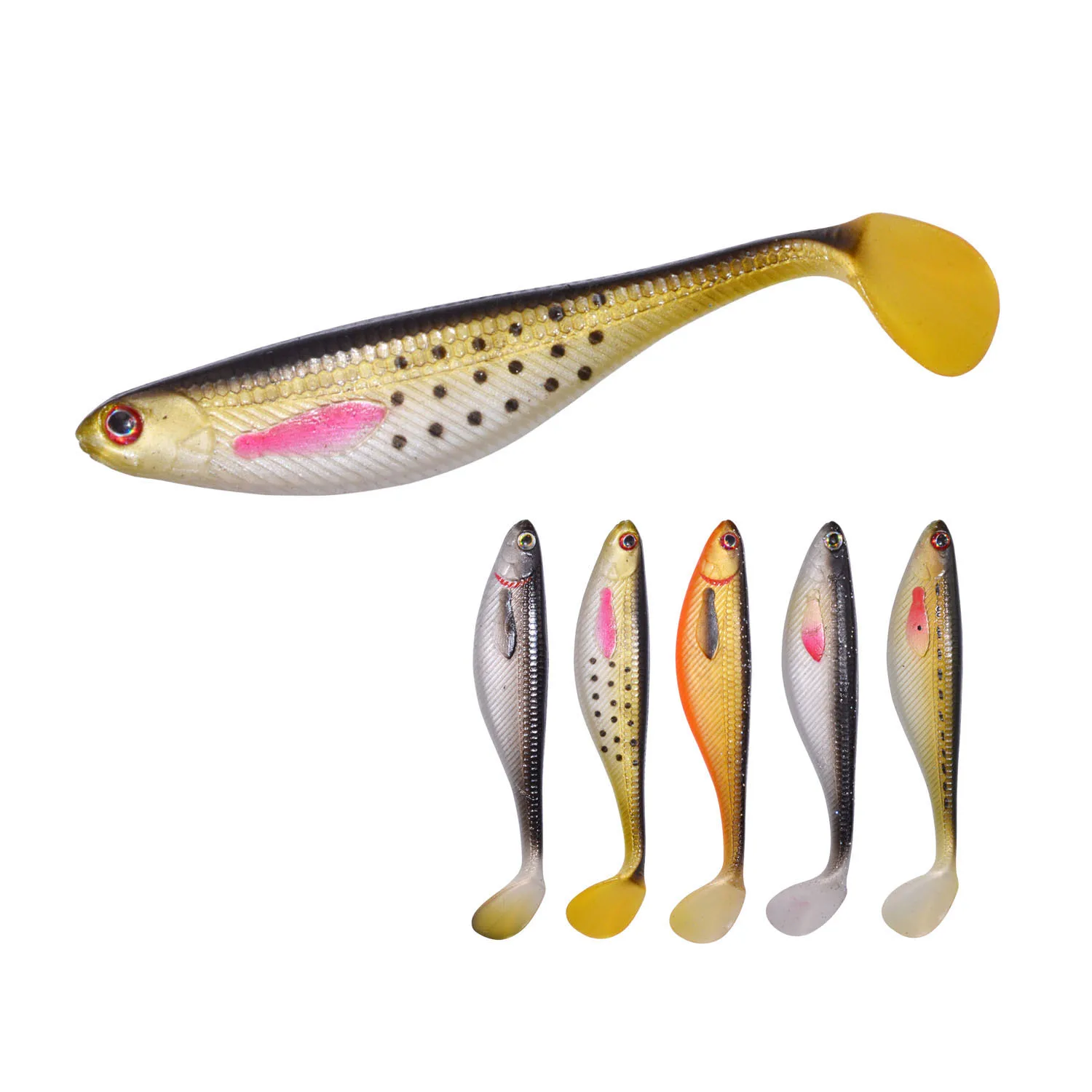 

Paint lure paddle tail shad worm 100mm 6g 3pcs simulation T Tail fishing lure, 5 colors
