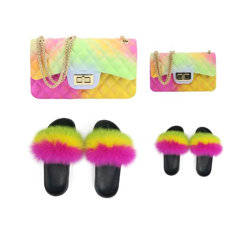 

Fluffy Real Fox Slides Mommy And Me Outfits Matching Slippers And Jelly Bag