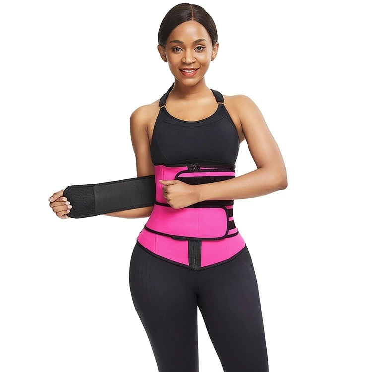 

High Quality fajas Body Shaper Double Straps Neoprene Slimming Waist Trainer Shapewear, Black,rose red