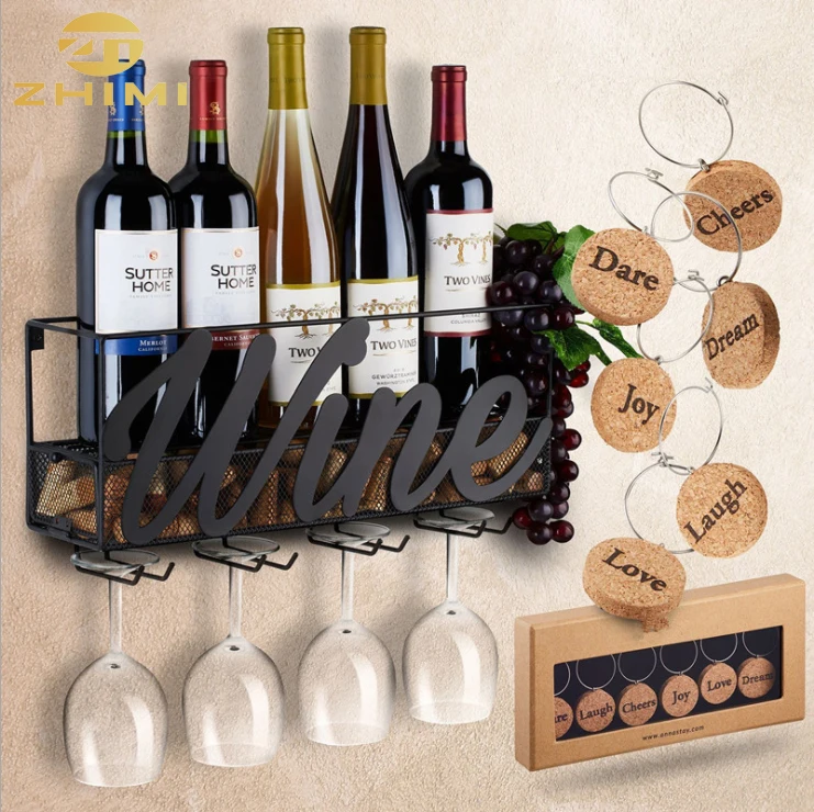 

Wall Mounted Metal Wine Display Rack with Wine Glass Holder Storage for Cabinet Home Decoration