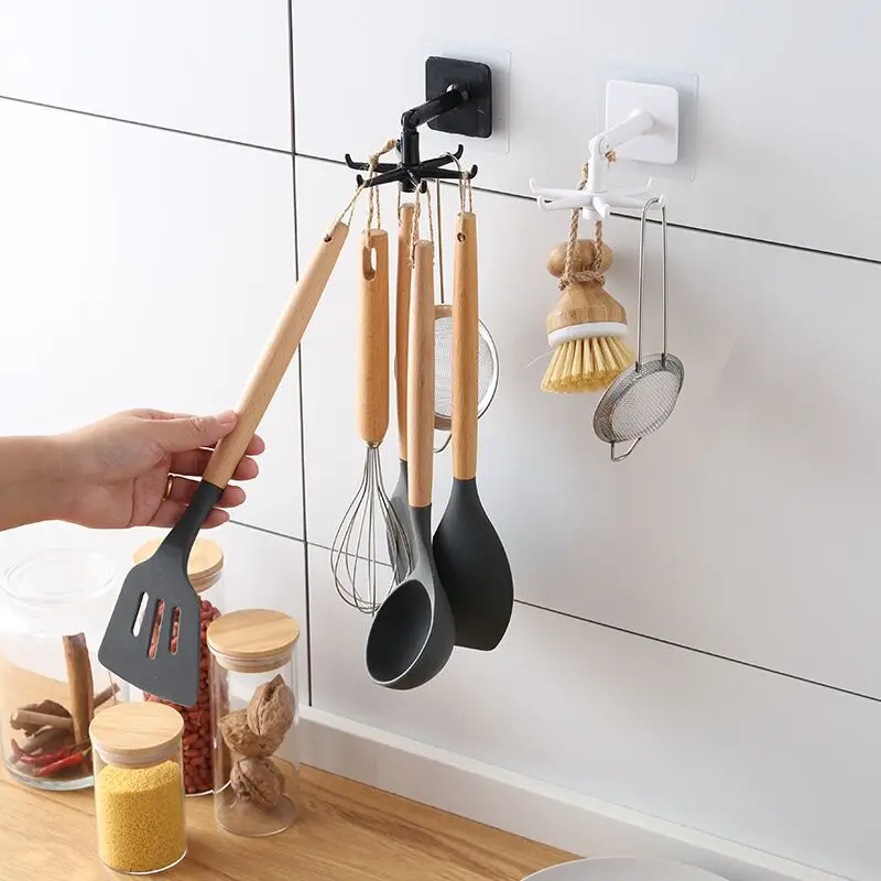 

F2-442 Eco Household 360 rotating hook kitchen ,multi-functional hole free storage rotating hook kitchen tools, Customized color