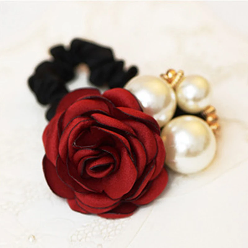 Cinta elástica con flores para mujer gomas negras accesorios para corbatas de pelo Vintage a granel Cinta elástica con flores para mujer gomas negras accesorios para corbatas de pelo Vintage a granel