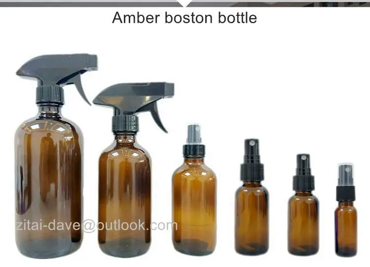 High quality 30ml perfume spray boston round glass 2oz bottle Packaging essential oil 1/2oz 1oz 2oz 4oz 250ml 500ml 16oz Clear Blue Amber Boston Glass Bottle with Trigger Spray Cap