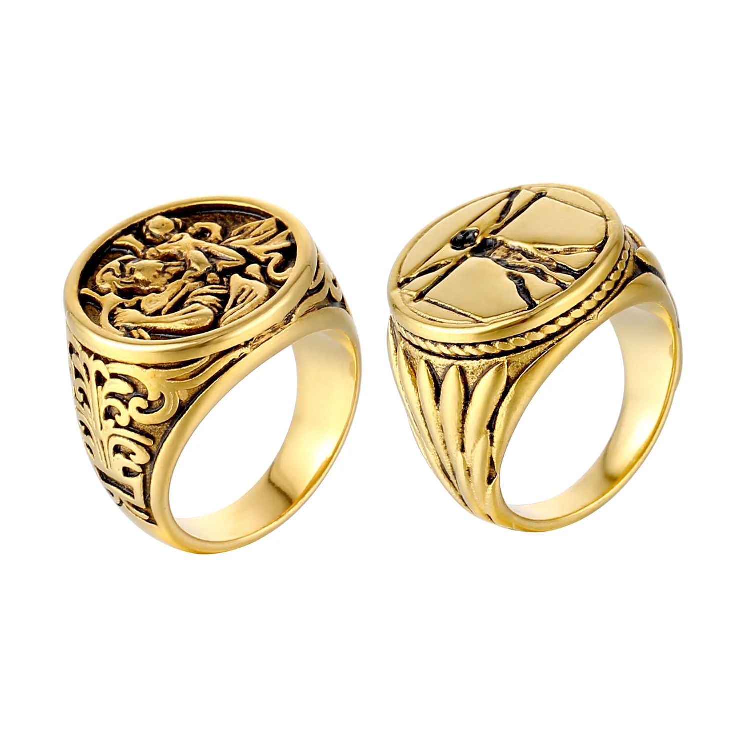 

Non Tarnish Saint Christopher Ring Stainless Steel Catholic Jewelry Women Men 18K Gold Plated Vitruvian Signet Ring