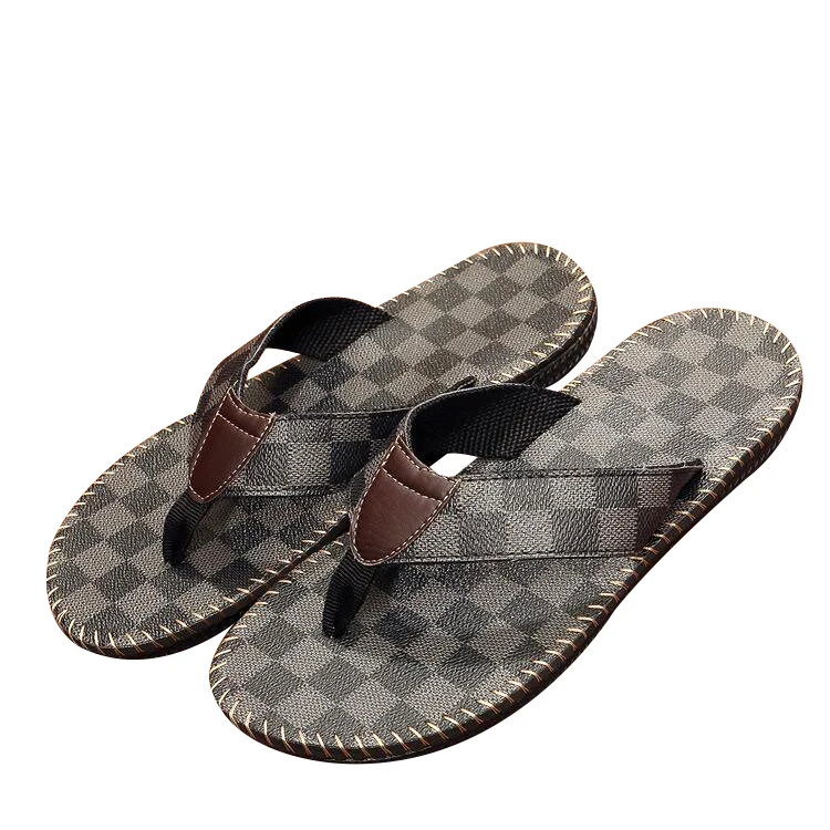 

Beach fashion men's slippers casual leather summer flip-flops men's shoes, Black, brown