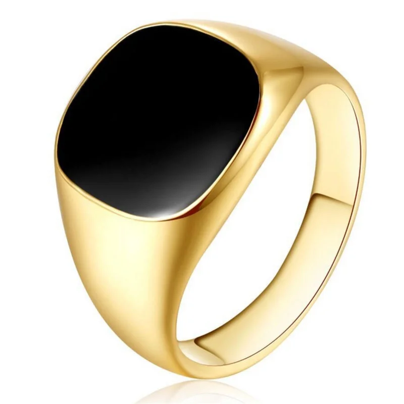 

Classic Male Drip Punk Signet Biker Rings Solid Polished Stainless Steel Enamel Ring for Men Ideal Gift in Gold,Silver