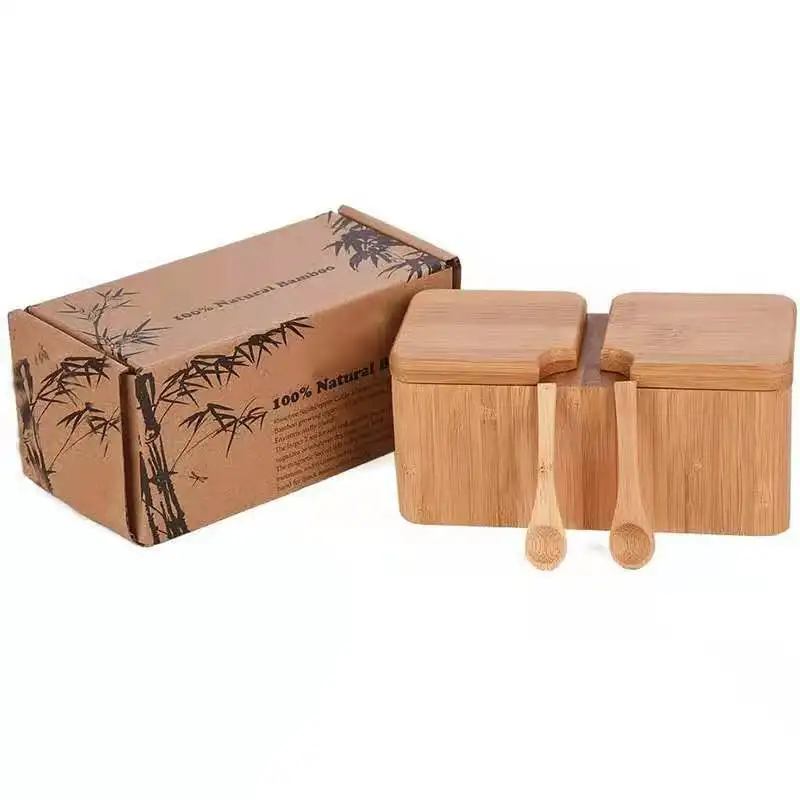 

Salt shaker Kitchen spice shaker Kitchen supplies square bamboo spice box spice rack