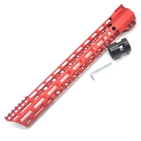 

New Clamp style 15 inches red M-LOK free float AR15 M16 M4 rifle handguard with a curve slant cut nose fit .223/5.56 rifles