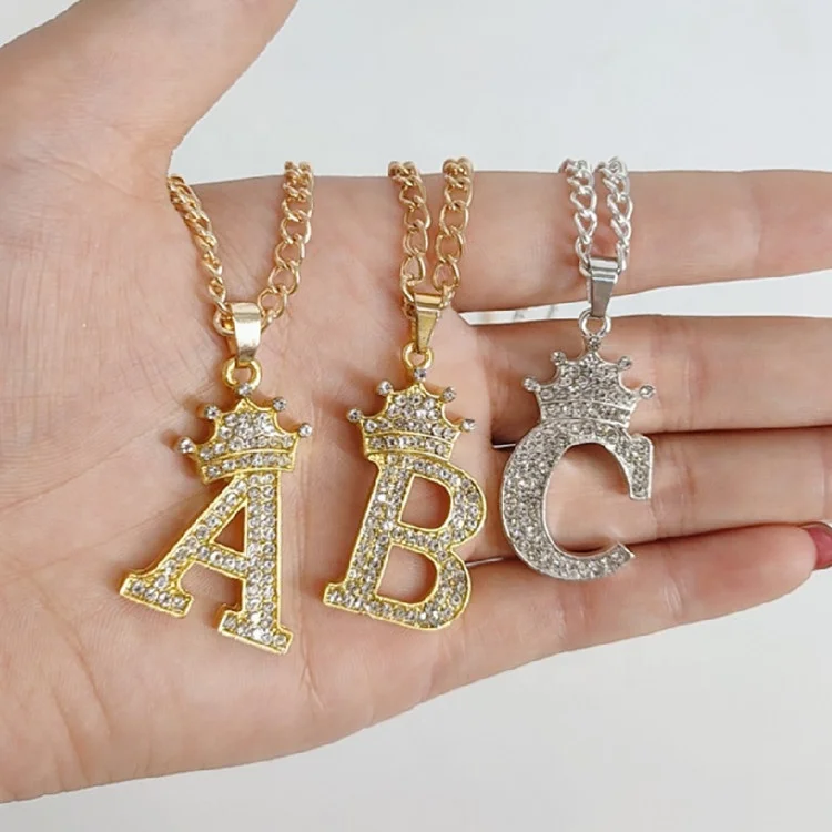 

Wholesale Fashion Jewelry Dubai Diamond Necklace Pendant A B C sterling Silver Letter Initial Pendant Necklace, Picture shows