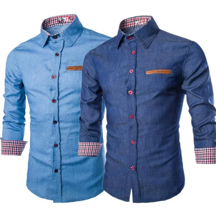 

Fashion Men Denim Jeans Shirt Casual Autumn Long Sleeve Slim Fit Cotton Tops Shirts For Men Daily Men Top