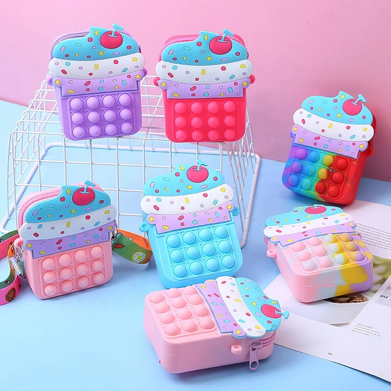 

Cute Mini Silicone Bags Fashion Ice Cream Kids Purses and Handbags Little Girls Fidget Coin Purses 2022
