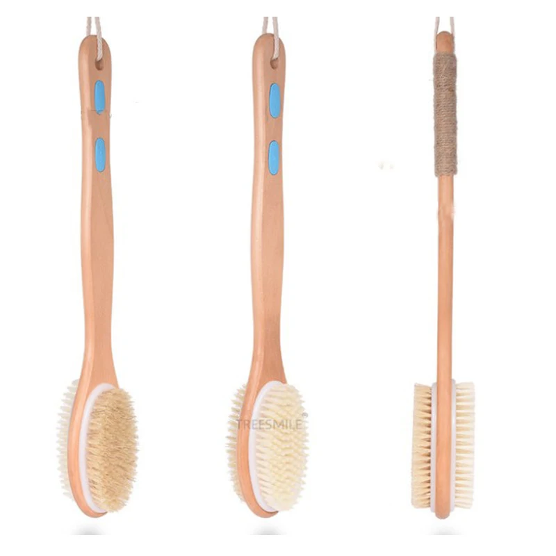 

Wooden Bath Brush Long Handle with Double Sided Bristles Wood Massage Shower Brush with Soft and Stiff Bristles