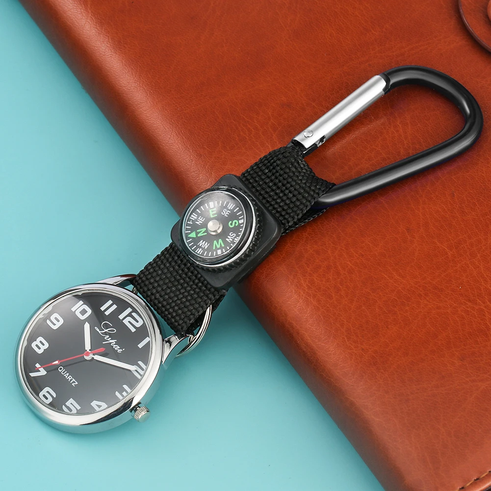 Sport Outdoor Pocket Watch With Compass Luminous Pendant Clock Carabiner Steampunk Gift For