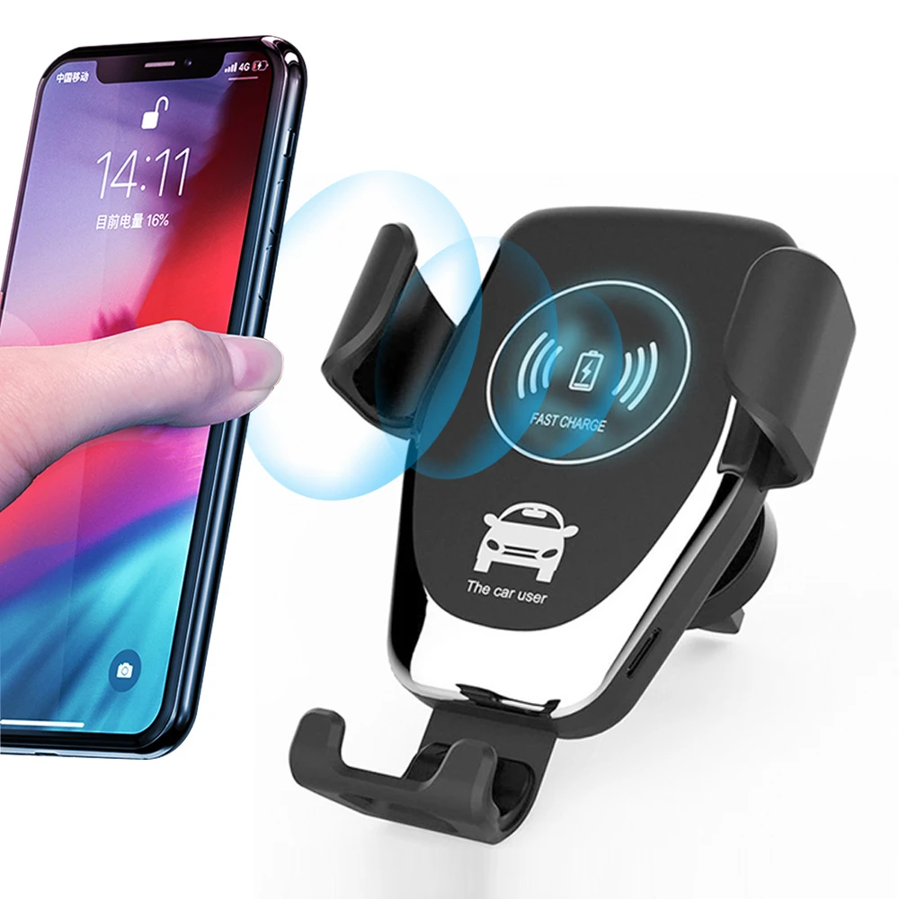 

Car Air Vent Mount Mobile Phone Holder QI Fast Wireless Quick Car Charger Automatic locking by Gravity, Black, white