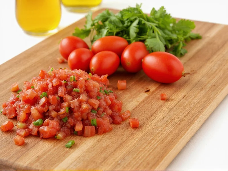 Fresh salsa ingredients on wooden cutting board
