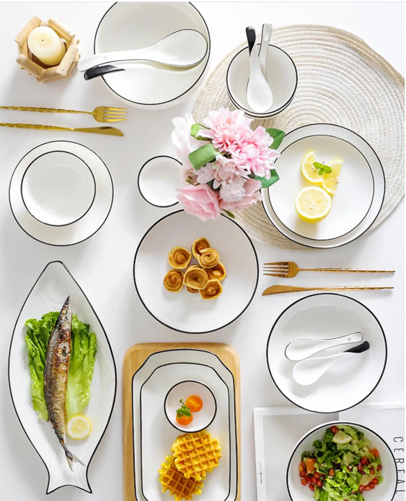 

Kitchen Restaurant Dishes Tableware Porcelain Dinner Sets Charger Plates Ceramic Plates, White color