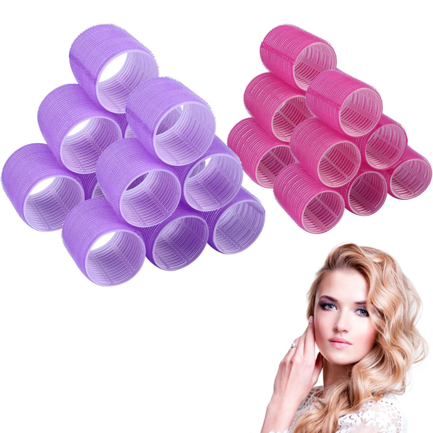 

Self june Grip Hair Roller Sets Salon Hairdressing Curlers Random Color No Heat Hair Rollers with Duckbill Clips, Picture