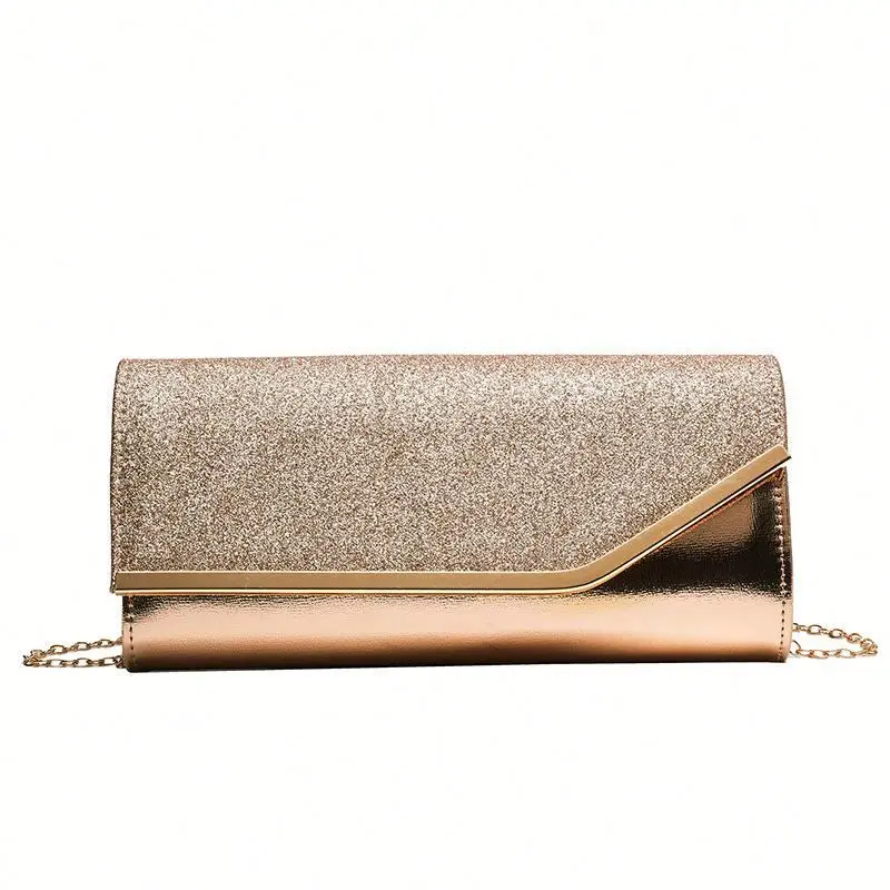 

Luxury Glitter Rose Gold Evening Bag Clutch Purses Shiny Cocktail Party Wedding Chain Handbag for Women