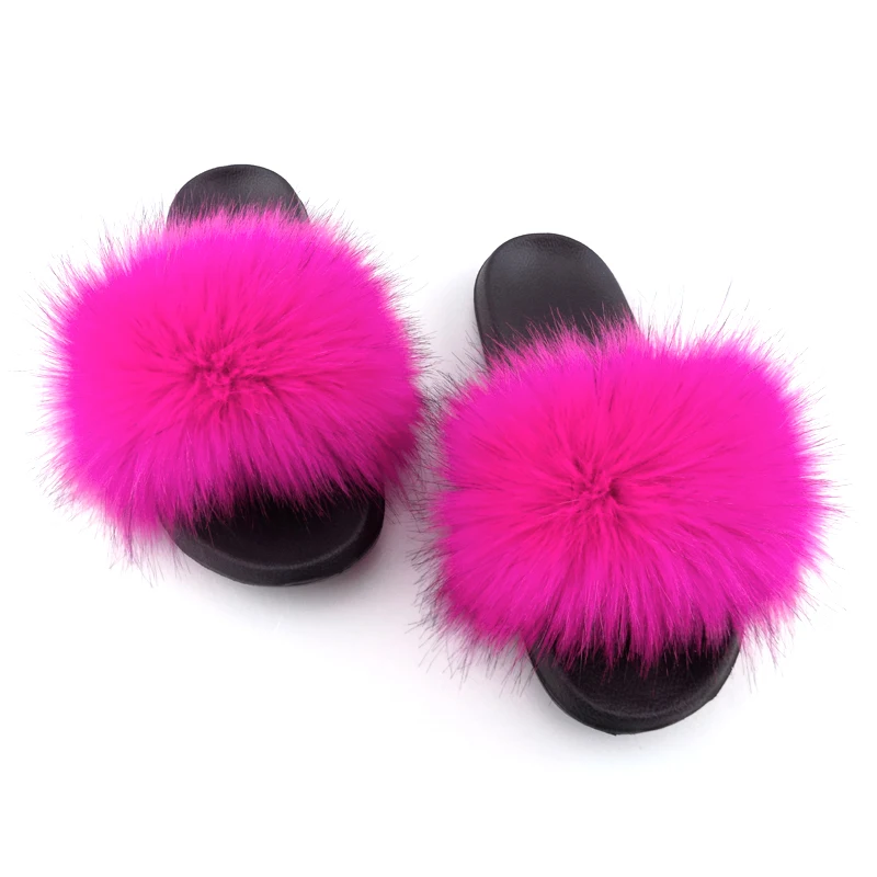 

Online shopping soft shoes faux fur women slippers black faux fur slides, Red,green,blue,grey,black and so on