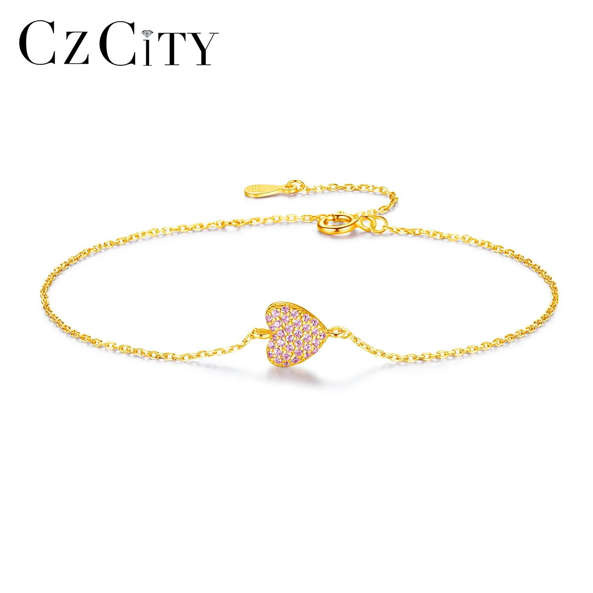 

CZCITY Luxury Statement Bracelets Heart Shape Rose Gold Plated Jewelry Cubic Zircon Paving Setting Bracelet