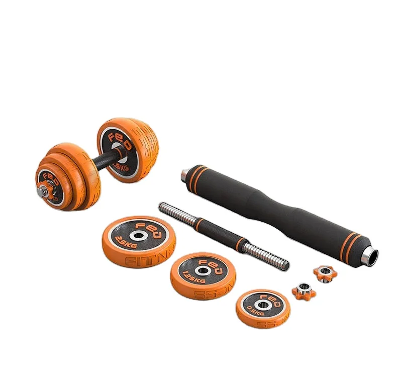 

Amazon hot product multi-functions plating barbell extendable detachable 2 in 1 set 15kg/20kg/30kg dumbbell, Orange