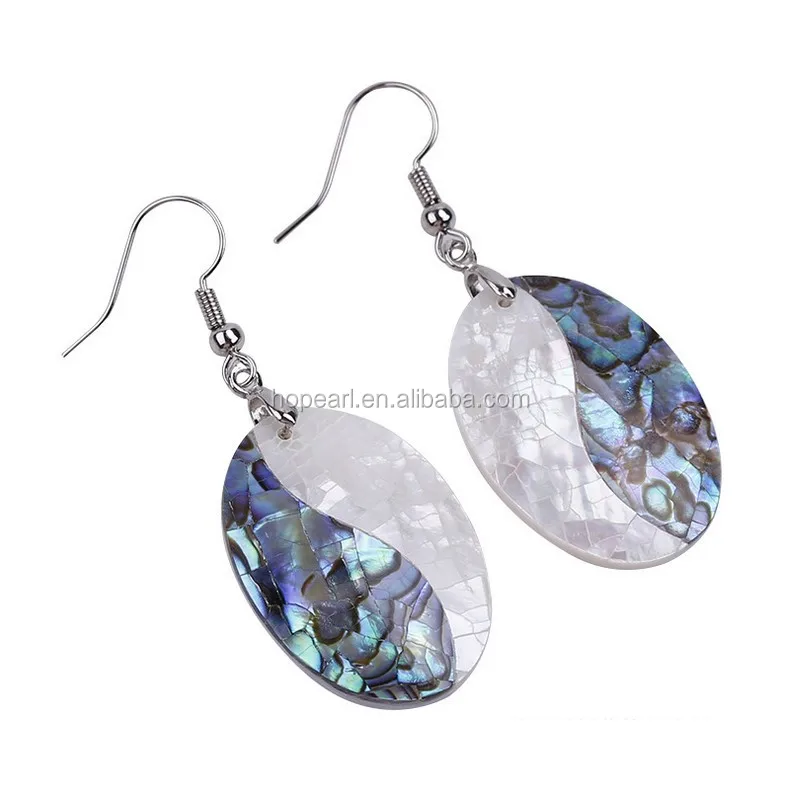

MOP233 Oval Shape Cabochon Genuine Abalone Paua Shell Earrings Natural Jewelry
