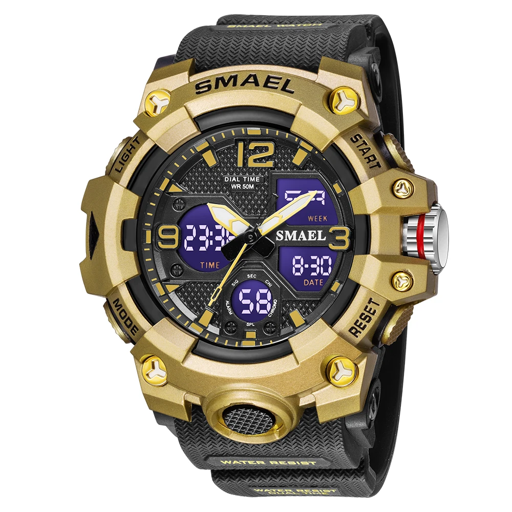 

SMAEL 8008 Men Japan Digital Watch Analog Digital Luxury LED Display Rubber Sport Watches For Men, 8 colors