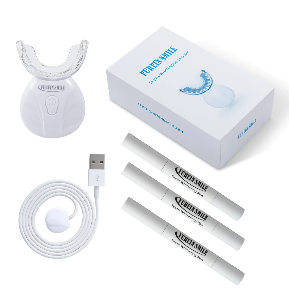 Professional Teeth Whitening Kit with Blue Cold LED Light USB Recharge Private Logo PAP Gel Pen Home Tooth Stain Remover