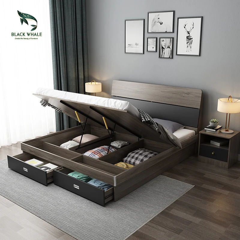 
Bed Room Furnitures Smart Lit Queen King Size Wood Double Bed Frame 
