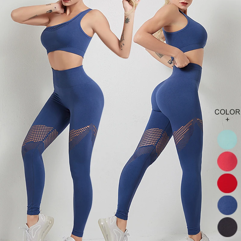 

Ready To Ship 2 Piece seamless one shoulder bra leggings gym yoga set fitness sets