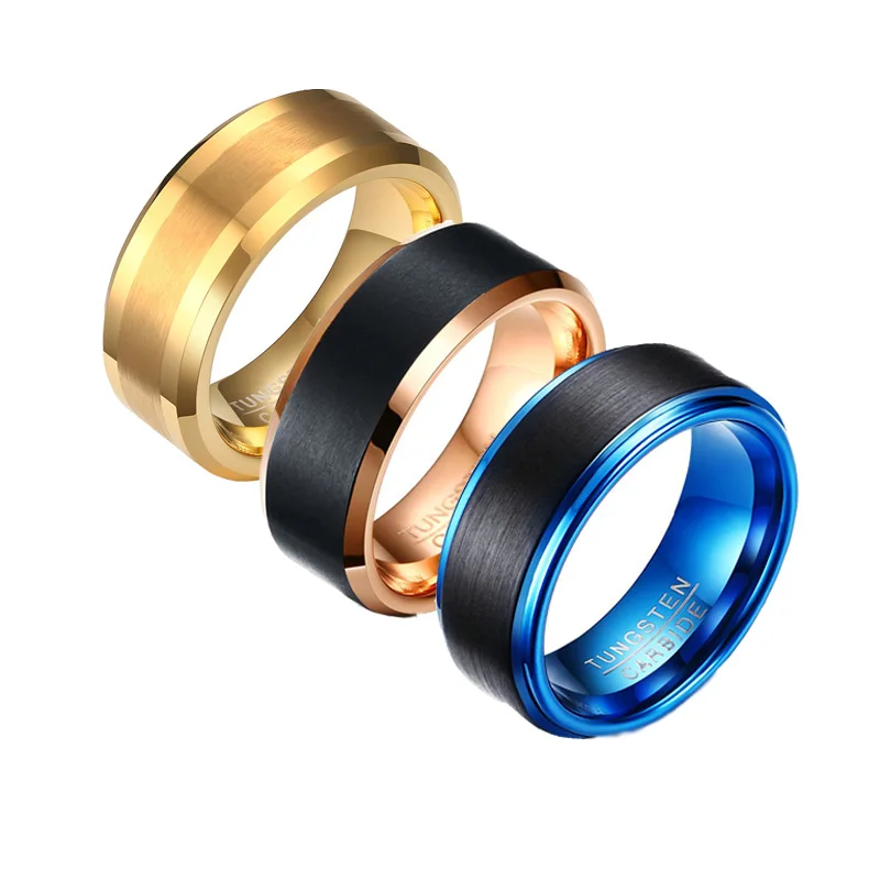 

Poya 8mm Brushed Step Edge Daily Jewelry Sapphire Black Rose Gold Tungsten Ring For Men Engagement
