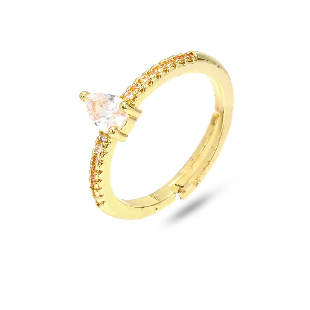 

Hot Selling Triangle Clear Crystal Open Rings Real Gold Plated Geometric Rectangle Zircon Finger Rings For Lady