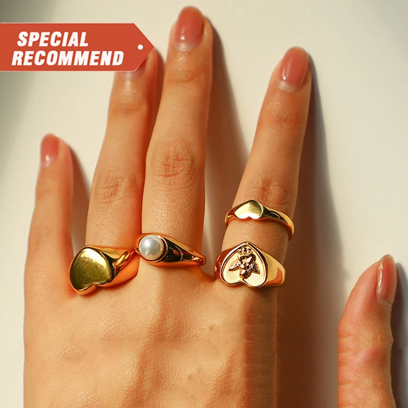 

High end fashion gold plated stainless steel case ring for women heart Yin Yang chunky finger ring waterproof jewelry