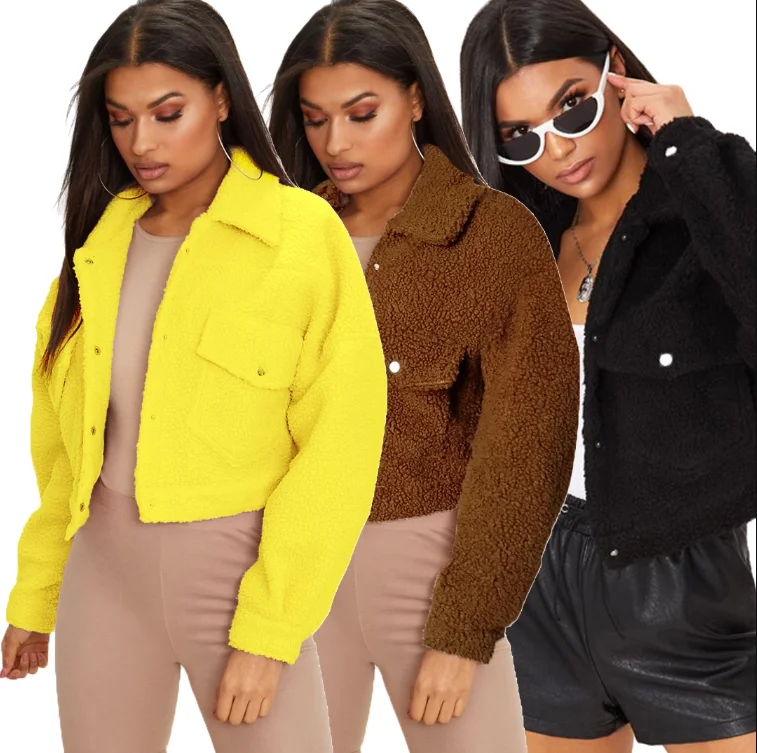 

Wholesale Turndown Collar Short Down Jacket Long Sleeve Woman Trendy Winter Jacket Croped Short Jackets and Coats