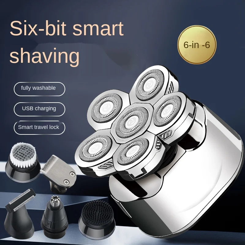 

6 in 1 Head and Face Electric Rotary Shaver Mens Grooming Kit with Beard Trimmer Nose Hair Clippers Electric Razor for Men, Black