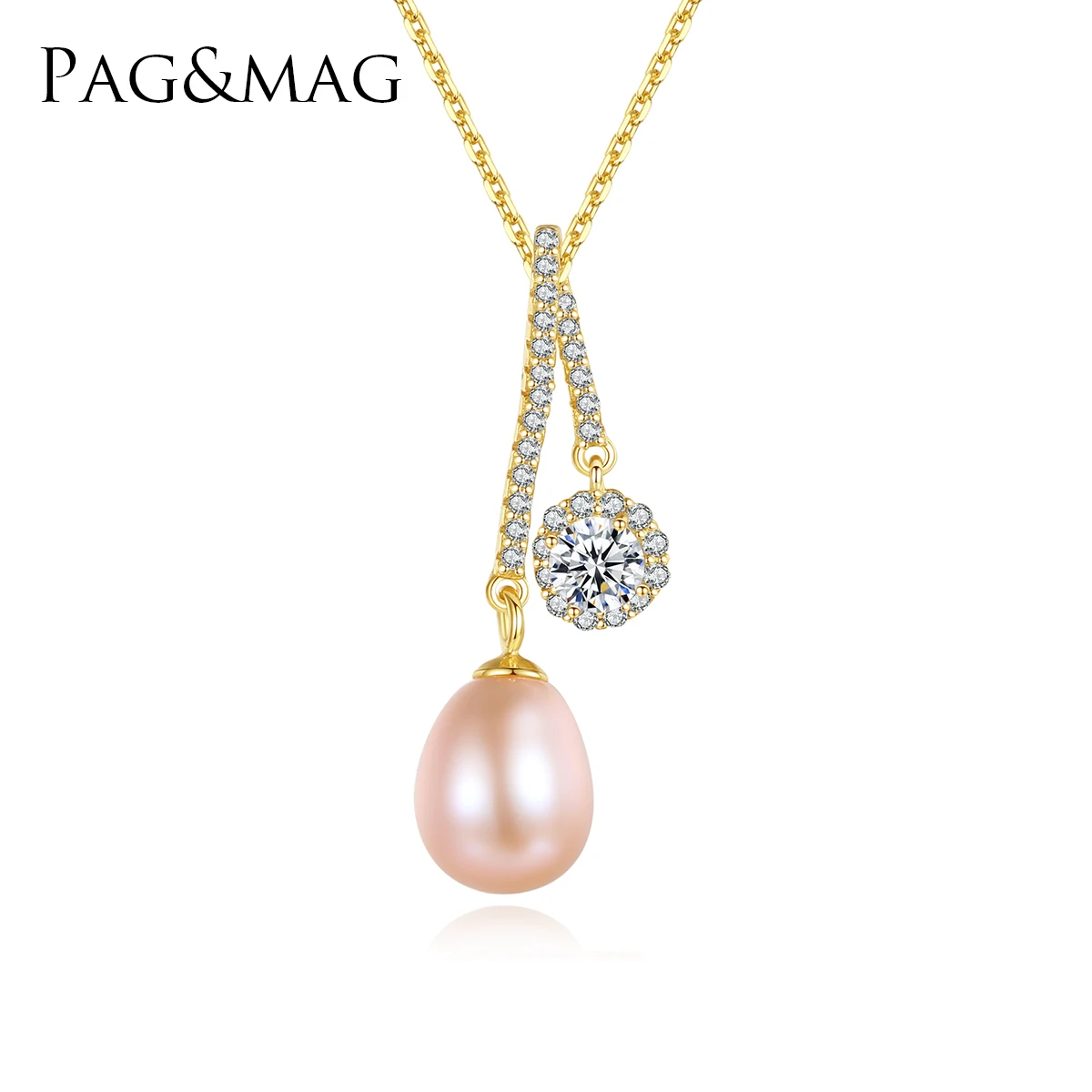 

PAG&MAG Pearl Pendant Necklace S925 Sterling Silver Women Necklaces Big Cubic Zirconia Necklace Wholesale