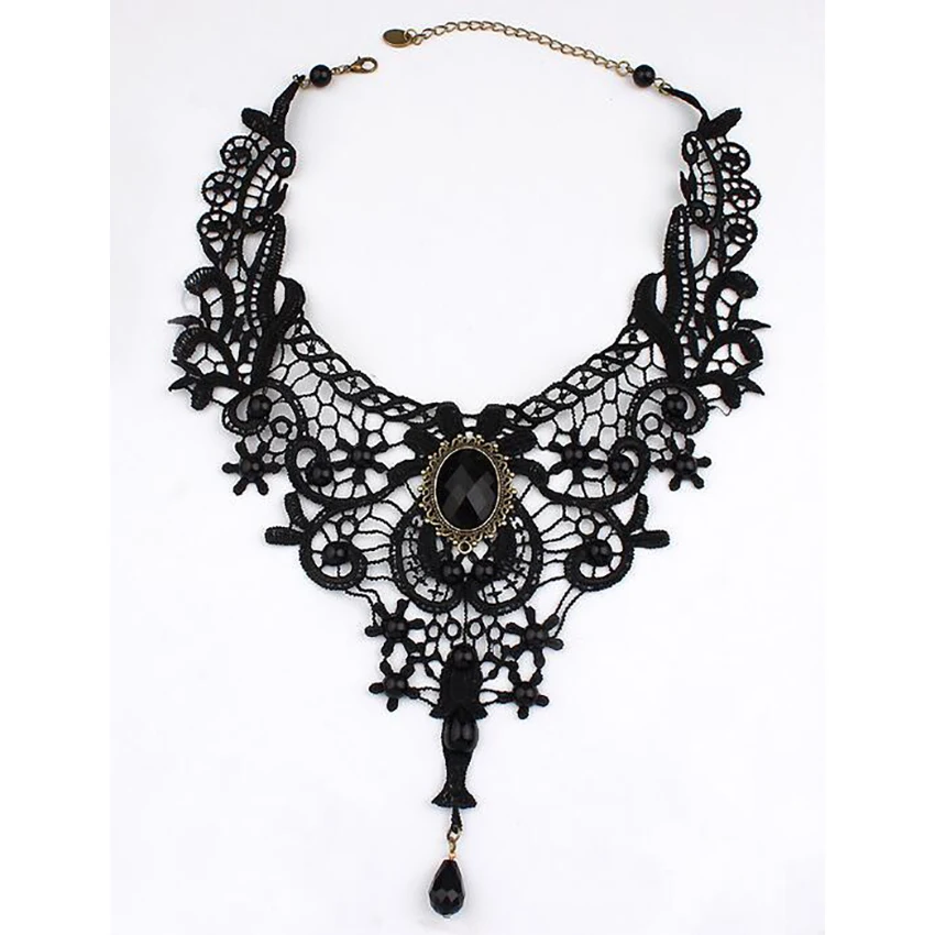 

Factory new fashion Halloween party Gothic Jewelry Pendant Black Lace short neck neck Necklace women