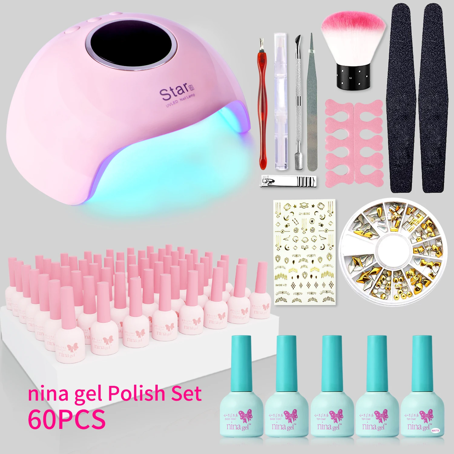 

2021 Nina Gel Nail Polish Set Private Label Wholesale 60 Color Enamel Varnish Nail Art Kits for girls