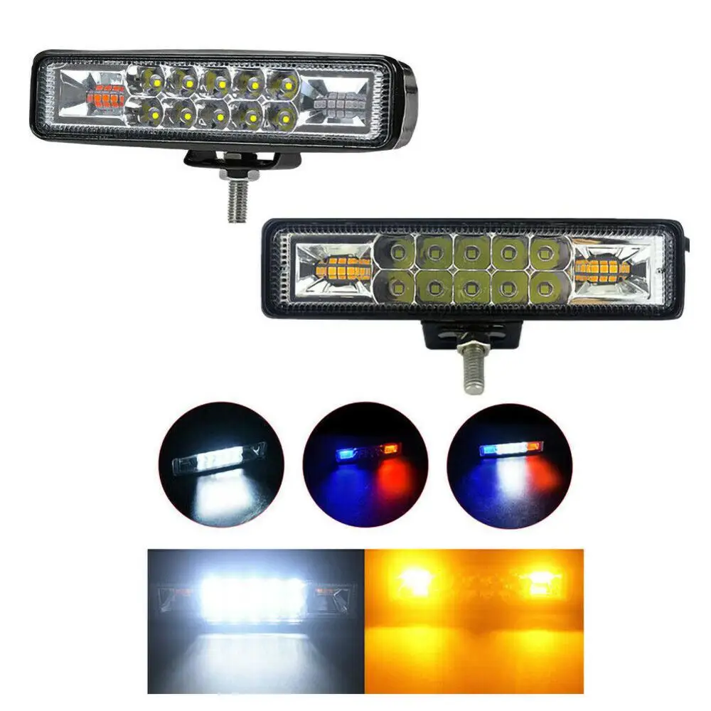 New 6 inch 54W LED Work Light Bar Dual Color Strobe Amber Off-Road Lights,Flash Driving Fog Lamps Yellow White for SUV ATV Truck