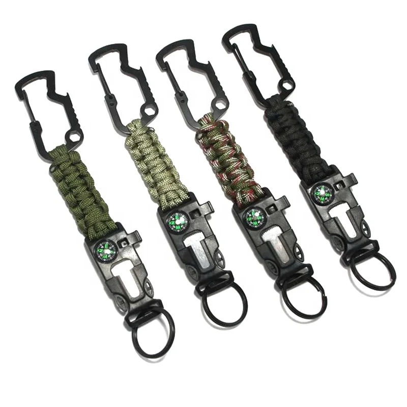 

7 Strand Core rope Multi-functional Compass Fire Starter survival outdoor emergency Paracord Keyring with bottle opener, Customized color