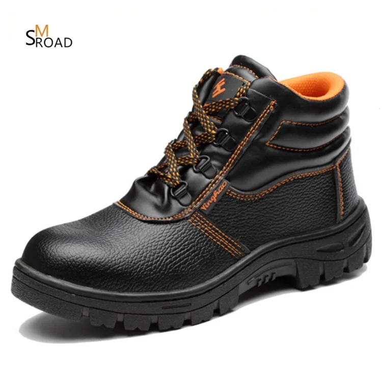 

Spot wholesale high ankle genuine leather steel toe work safety shoes, Black