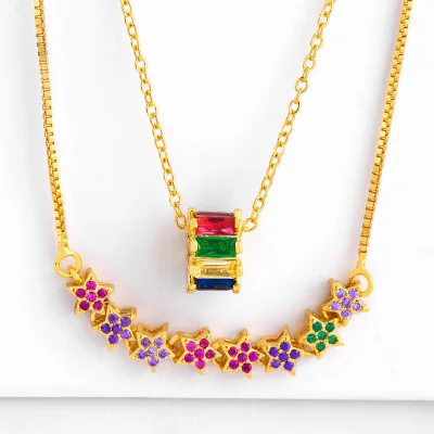 

2020 Gold Plated Rainbow Cubic Zirconia Small Stars Choker Necklace Multicolor Diamond Wide Circle Shaped Choker Necklace