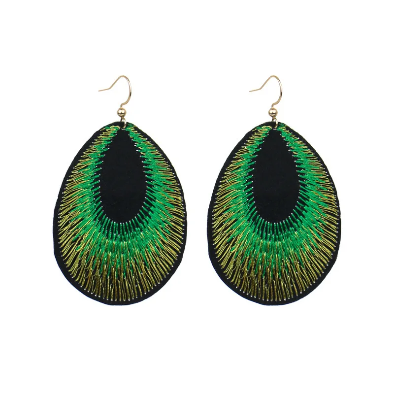 

Thread Handmade Embroidery Peacock Feather Drop Earrings Gold Vintage Free Sample Diamond Fashion Earrings Endless Insert CN;ZHE