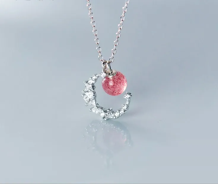 

Wholesale fashion 100% pure silver Colored Zircon Moon Necklace for woman
